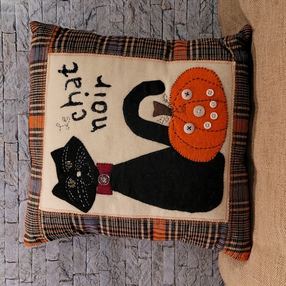 Le Chat Noir Handmade Halloween Black Cat & Pumpkin Pillow